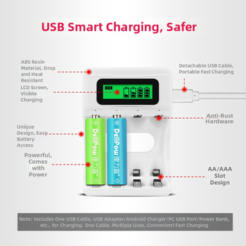Delipow Încărcător Ni-MH AA pentru baterii, intrare 5V2A, ieșire 1.2V2A, CE certificat