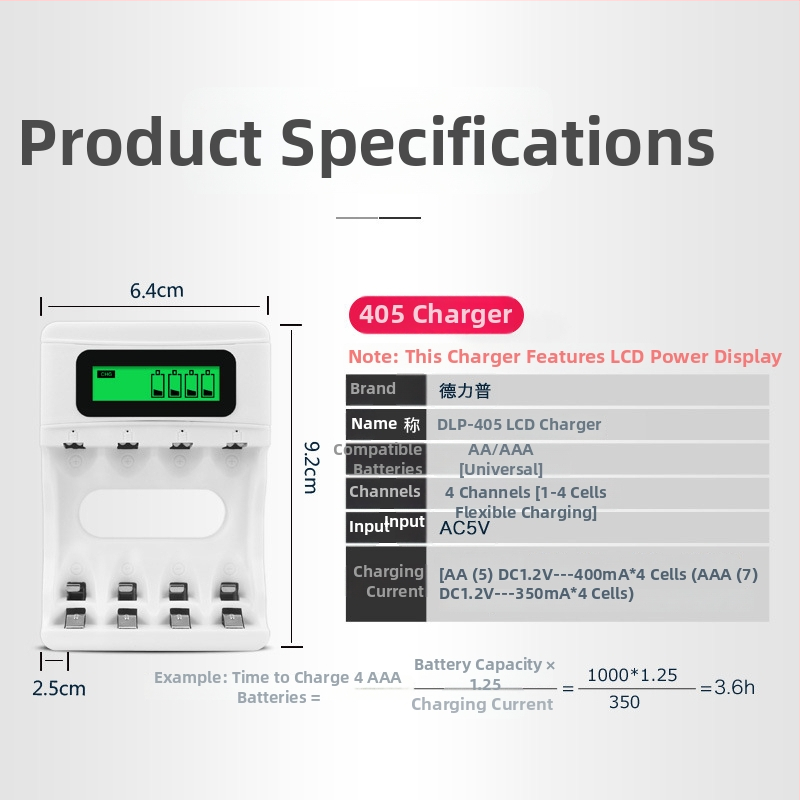 Delipow Încărcător Ni-MH AA pentru baterii, intrare 5V2A, ieșire 1.2V2A, CE certificat