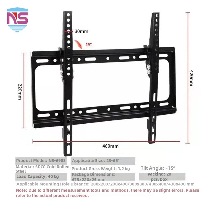 TV‑fali tartó lengő és teleszkópos beállítással, vas keret, mechanikus vezérlés, teherbírás több mint 15 kg