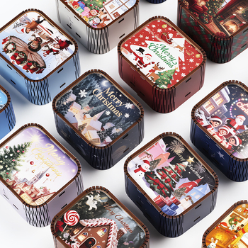 Drevená mini vianočná hudobná kazeta s mechanickým pohonom, štýl kreslený, tlač a UV tlač, možnosť potlače loga, prispôsobiteľný