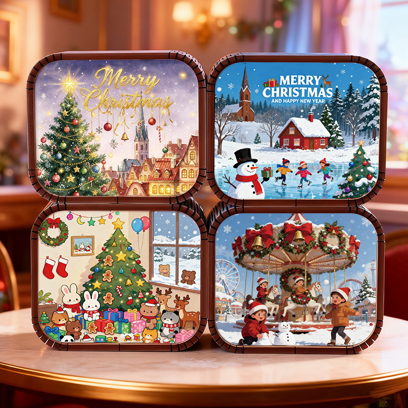 Drevená mini vianočná hudobná kazeta s mechanickým pohonom, štýl kreslený, tlač a UV tlač, možnosť potlače loga, prispôsobiteľný