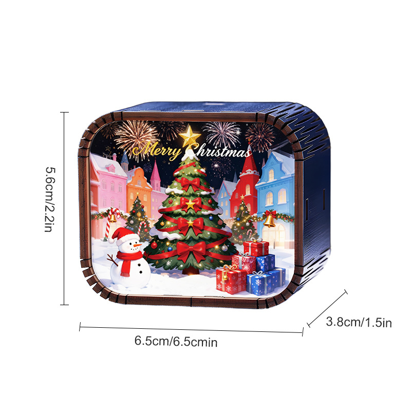 Drevená mini vianočná hudobná kazeta s mechanickým pohonom, štýl kreslený, tlač a UV tlač, možnosť potlače loga, prispôsobiteľný