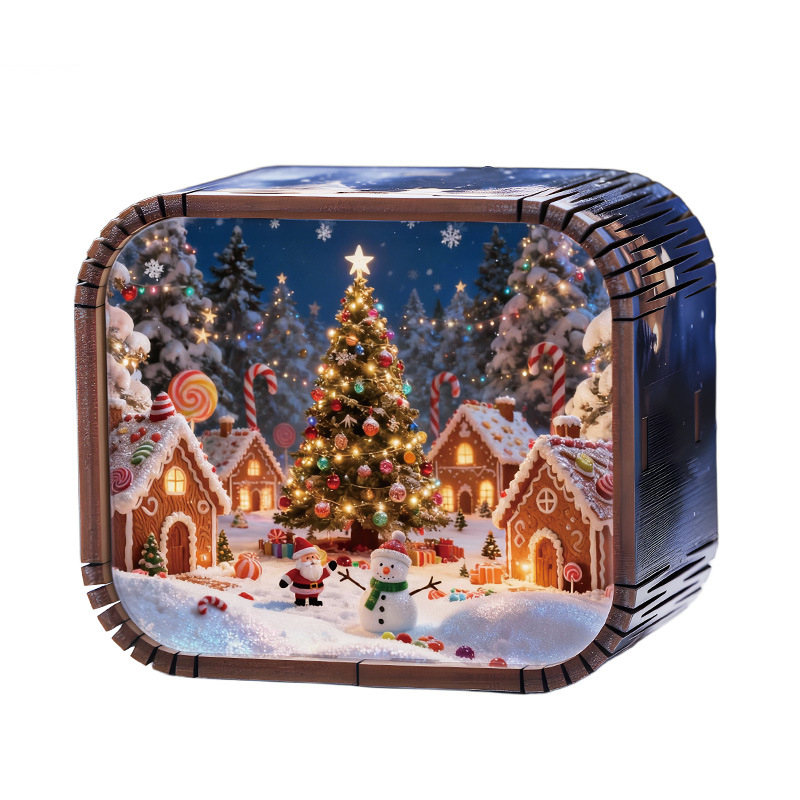 Drevená mini vianočná hudobná kazeta s mechanickým pohonom, štýl kreslený, tlač a UV tlač, možnosť potlače loga, prispôsobiteľný