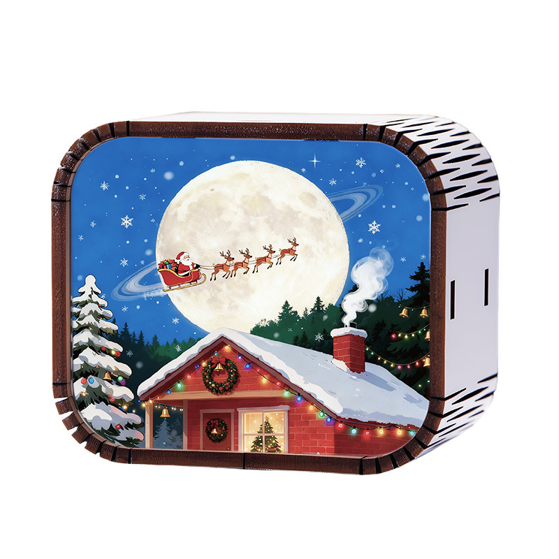 Drevená mini vianočná hudobná kazeta s mechanickým pohonom, štýl kreslený, tlač a UV tlač, možnosť potlače loga, prispôsobiteľný