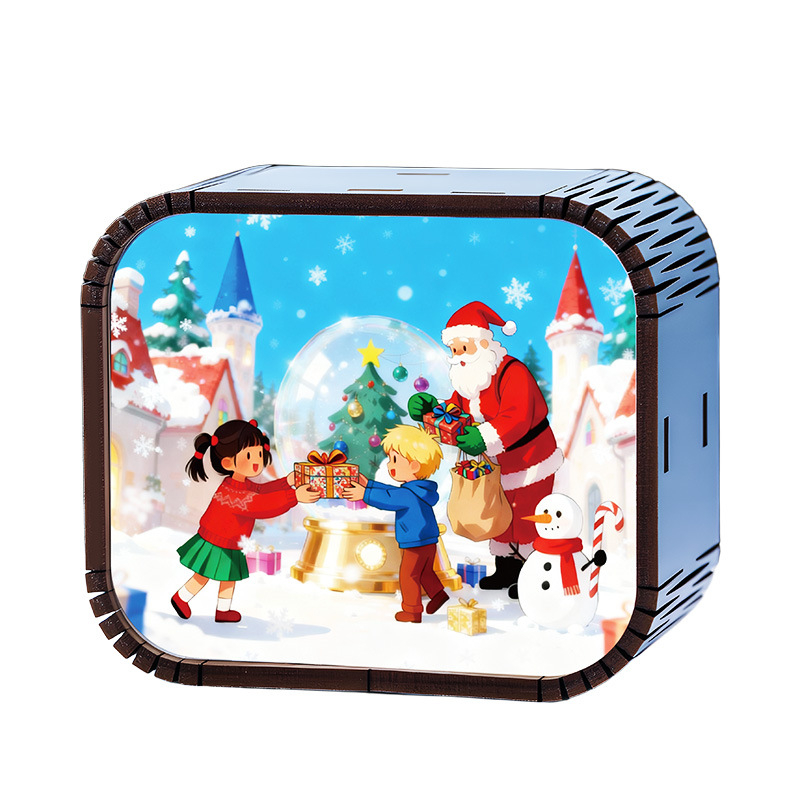 Drevená mini vianočná hudobná kazeta s mechanickým pohonom, štýl kreslený, tlač a UV tlač, možnosť potlače loga, prispôsobiteľný