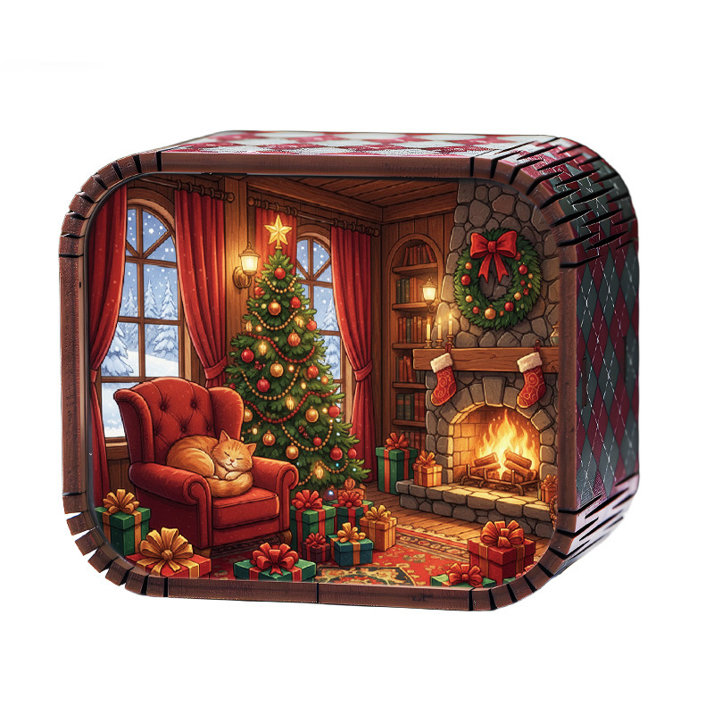 Drevená mini vianočná hudobná kazeta s mechanickým pohonom, štýl kreslený, tlač a UV tlač, možnosť potlače loga, prispôsobiteľný