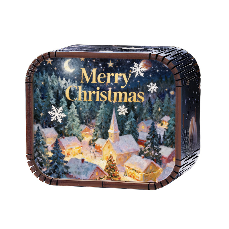 Drevená mini vianočná hudobná kazeta s mechanickým pohonom, štýl kreslený, tlač a UV tlač, možnosť potlače loga, prispôsobiteľný