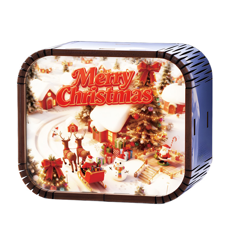 Drevená mini vianočná hudobná kazeta s mechanickým pohonom, štýl kreslený, tlač a UV tlač, možnosť potlače loga, prispôsobiteľný