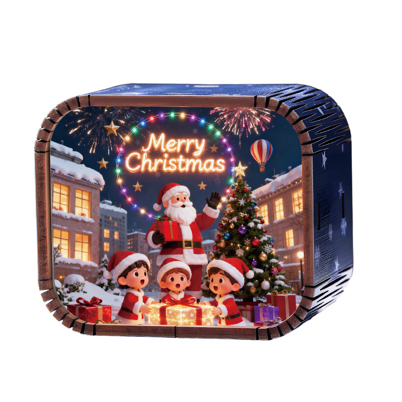 Drevená mini vianočná hudobná kazeta s mechanickým pohonom, štýl kreslený, tlač a UV tlač, možnosť potlače loga, prispôsobiteľný