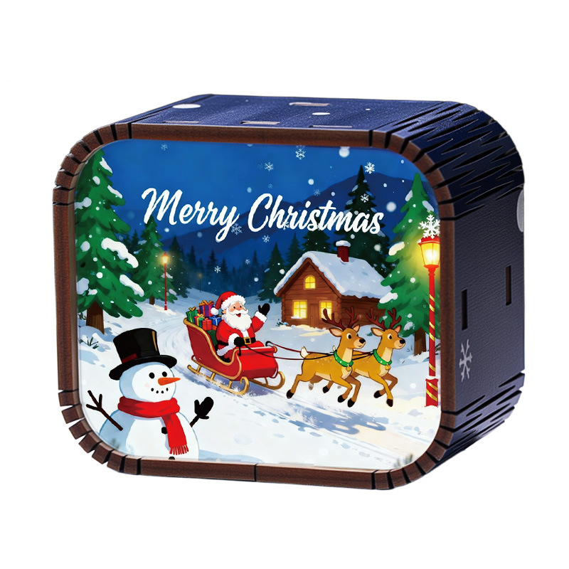 Drevená mini vianočná hudobná kazeta s mechanickým pohonom, štýl kreslený, tlač a UV tlač, možnosť potlače loga, prispôsobiteľný