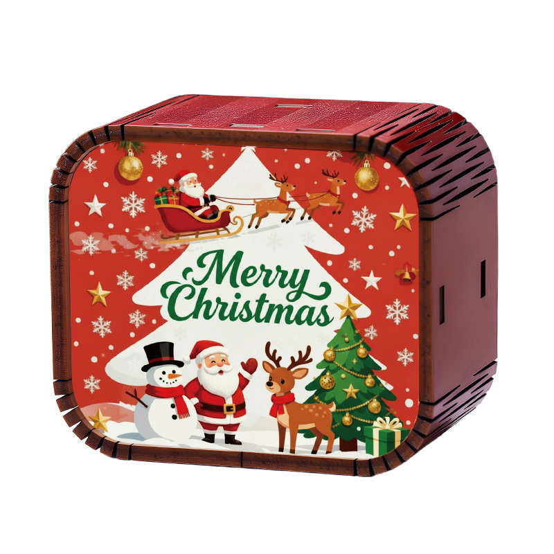 Drevená mini vianočná hudobná kazeta s mechanickým pohonom, štýl kreslený, tlač a UV tlač, možnosť potlače loga, prispôsobiteľný