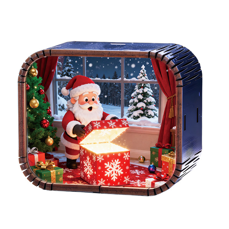 Drevená mini vianočná hudobná kazeta s mechanickým pohonom, štýl kreslený, tlač a UV tlač, možnosť potlače loga, prispôsobiteľný