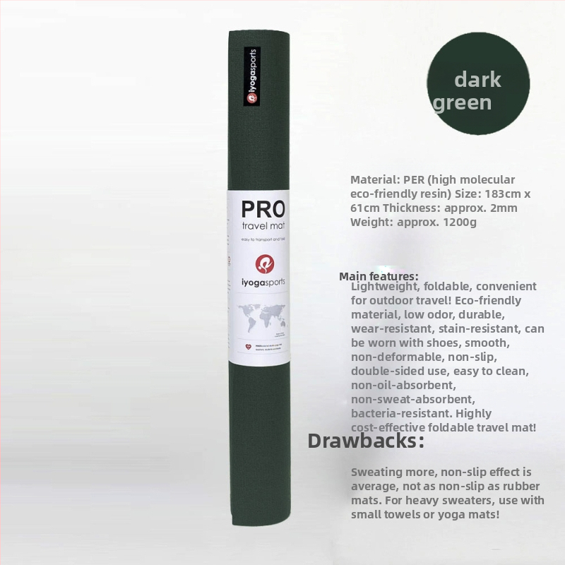 Sklopiva putna joga prostirka — ultra-tanka, izdržljiva, PER materijal, 1,2 kg, 2 mm, jednobojni uzorak, IyogaSports