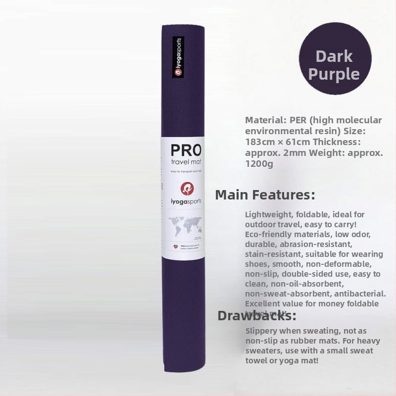 Sklopiva putna joga prostirka — ultra-tanka, izdržljiva, PER materijal, 1,2 kg, 2 mm, jednobojni uzorak, IyogaSports