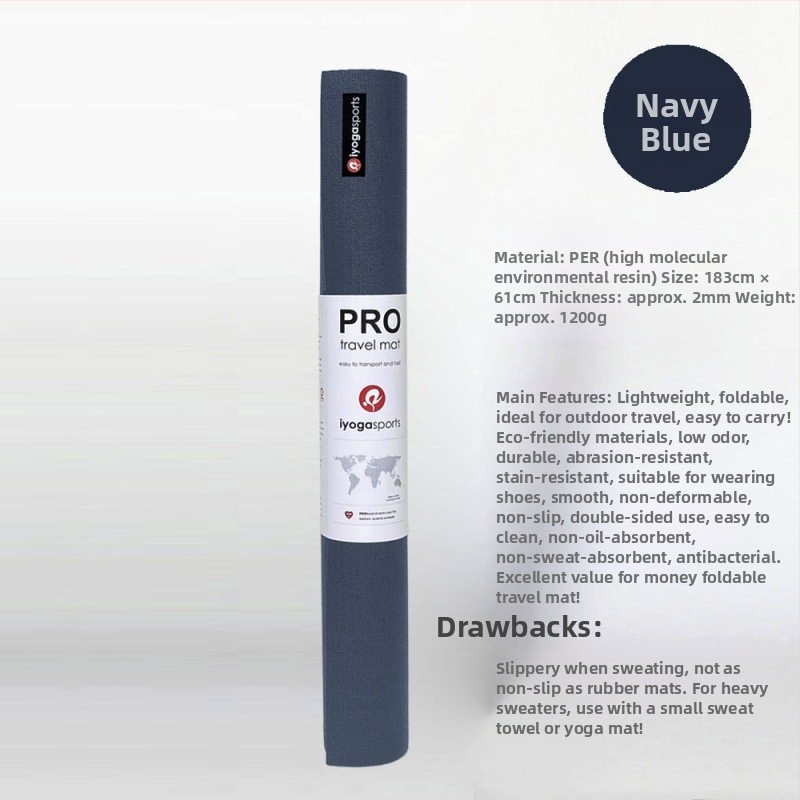 Sklopiva putna joga prostirka — ultra-tanka, izdržljiva, PER materijal, 1,2 kg, 2 mm, jednobojni uzorak, IyogaSports