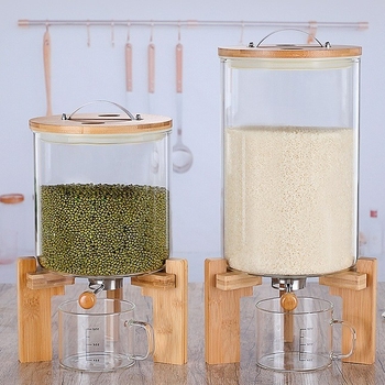 Δοχείο αποθήκευσης από γυαλί μποροσίλικατ με καπάκι από μπαμπού και στεγανού τύπου στόμιο για το χύσιμο, μοντέρνο μινιμαλιστικό στυλ, χωρητικότητα 5 L+