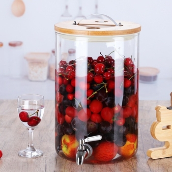 Δοχείο αποθήκευσης από γυαλί μποροσίλικατ με καπάκι από μπαμπού και στεγανού τύπου στόμιο για το χύσιμο, μοντέρνο μινιμαλιστικό στυλ, χωρητικότητα 5 L+