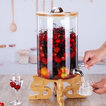 Δοχείο αποθήκευσης από γυαλί μποροσίλικατ με καπάκι από μπαμπού και στεγανού τύπου στόμιο για το χύσιμο, μοντέρνο μινιμαλιστικό στυλ, χωρητικότητα 5 L+