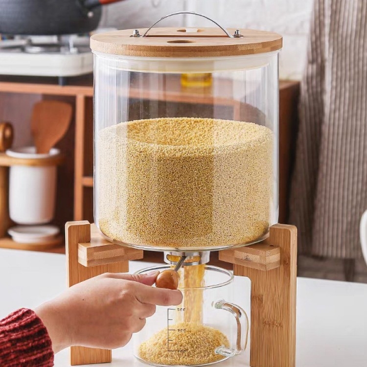 Δοχείο αποθήκευσης από γυαλί μποροσίλικατ με καπάκι από μπαμπού και στεγανού τύπου στόμιο για το χύσιμο, μοντέρνο μινιμαλιστικό στυλ, χωρητικότητα 5 L+