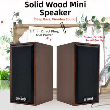 Lefei'er V-07 Drevený reproduktor – USB napájajúci mini stolný reproduktor so 2 reproduktormi, 3,5 mm vstup, 40 Hz-20 kHz, 3 W