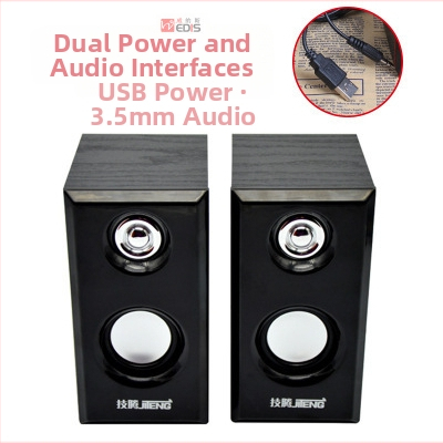 Lefei'er V-07 Drevený reproduktor – USB napájajúci mini stolný reproduktor so 2 reproduktormi, 3,5 mm vstup, 40 Hz-20 kHz, 3 W
