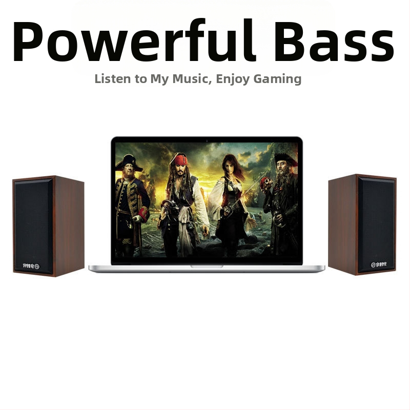 Lefei'er V-07 Drevený reproduktor – USB napájajúci mini stolný reproduktor so 2 reproduktormi, 3,5 mm vstup, 40 Hz-20 kHz, 3 W