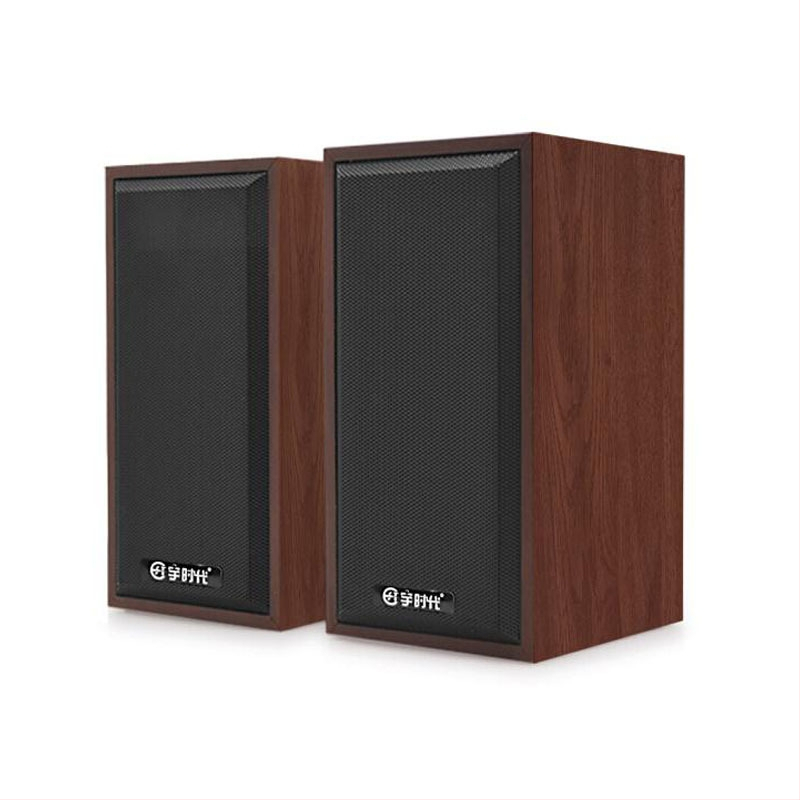 Lefei'er V-07 Drevený reproduktor – USB napájajúci mini stolný reproduktor so 2 reproduktormi, 3,5 mm vstup, 40 Hz-20 kHz, 3 W