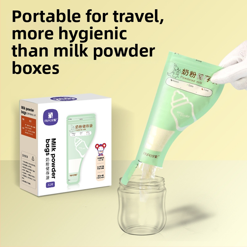 Safety vrecká na uskladnenie mlieka v prášku, jednorazové, prenosné pre materské mlieko a dojčenskú výživu, 32 vreciek v krabičke, vhodné od narodenia do 3 rokov
