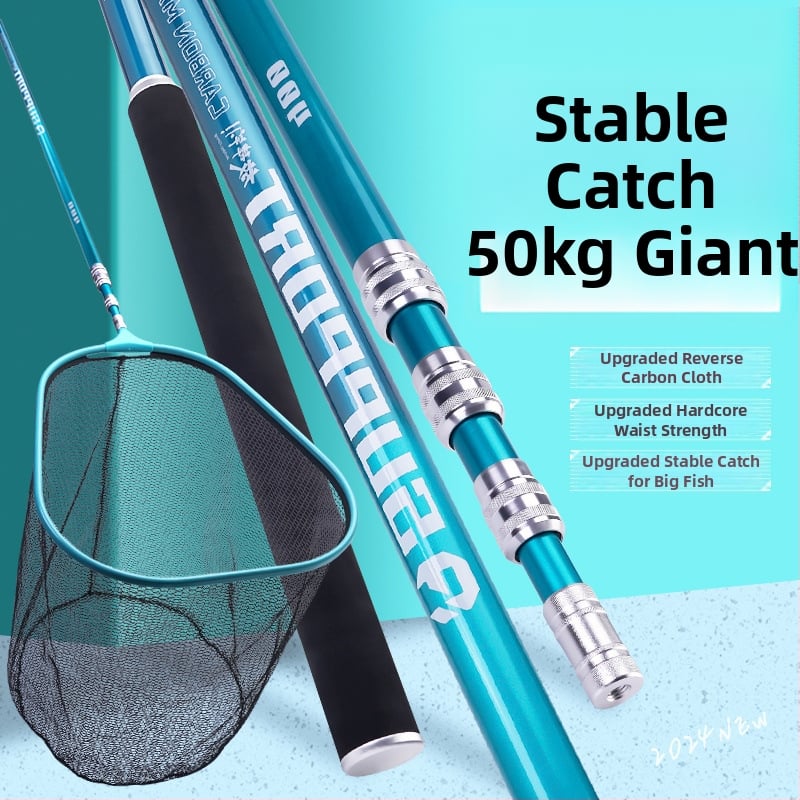 Set tijă plasă de pescuit din fibră de carbon — ultra-ușoară, ultra-rigidă, țintă neagră pentru ape adânci, set complet, cod produs Kip26156515