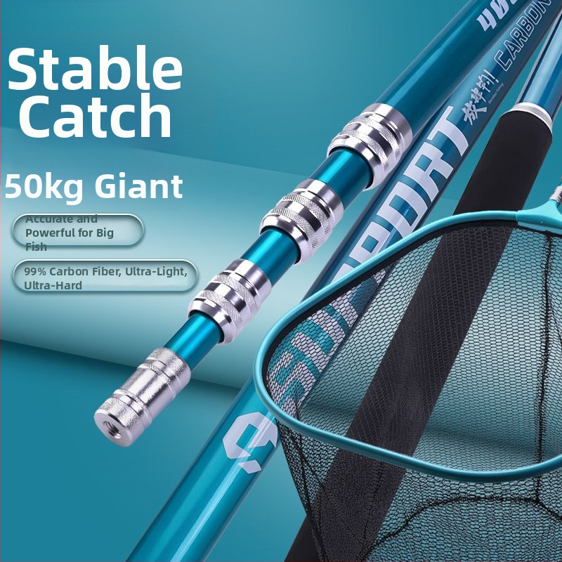 Set tijă plasă de pescuit din fibră de carbon — ultra-ușoară, ultra-rigidă, țintă neagră pentru ape adânci, set complet, cod produs Kip26156515