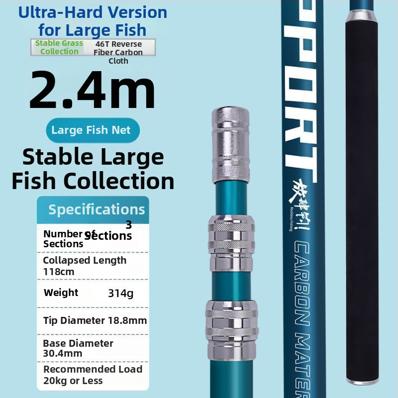 Set tijă plasă de pescuit din fibră de carbon — ultra-ușoară, ultra-rigidă, țintă neagră pentru ape adânci, set complet, cod produs Kip26156515