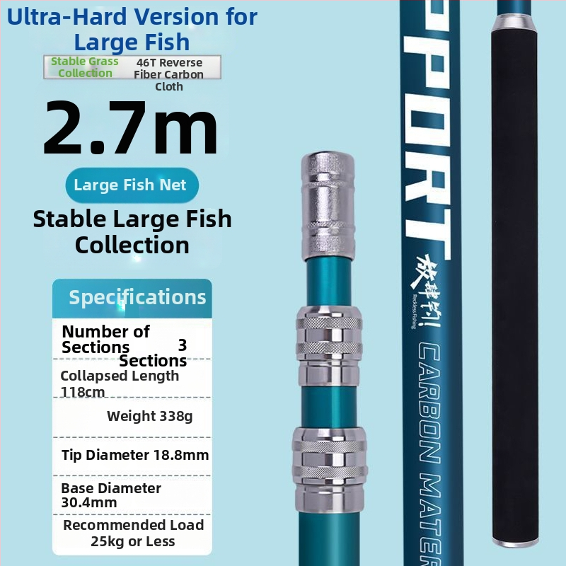 Set tijă plasă de pescuit din fibră de carbon — ultra-ușoară, ultra-rigidă, țintă neagră pentru ape adânci, set complet, cod produs Kip26156515