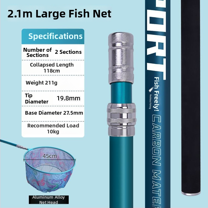 Set tijă plasă de pescuit din fibră de carbon — ultra-ușoară, ultra-rigidă, țintă neagră pentru ape adânci, set complet, cod produs Kip26156515