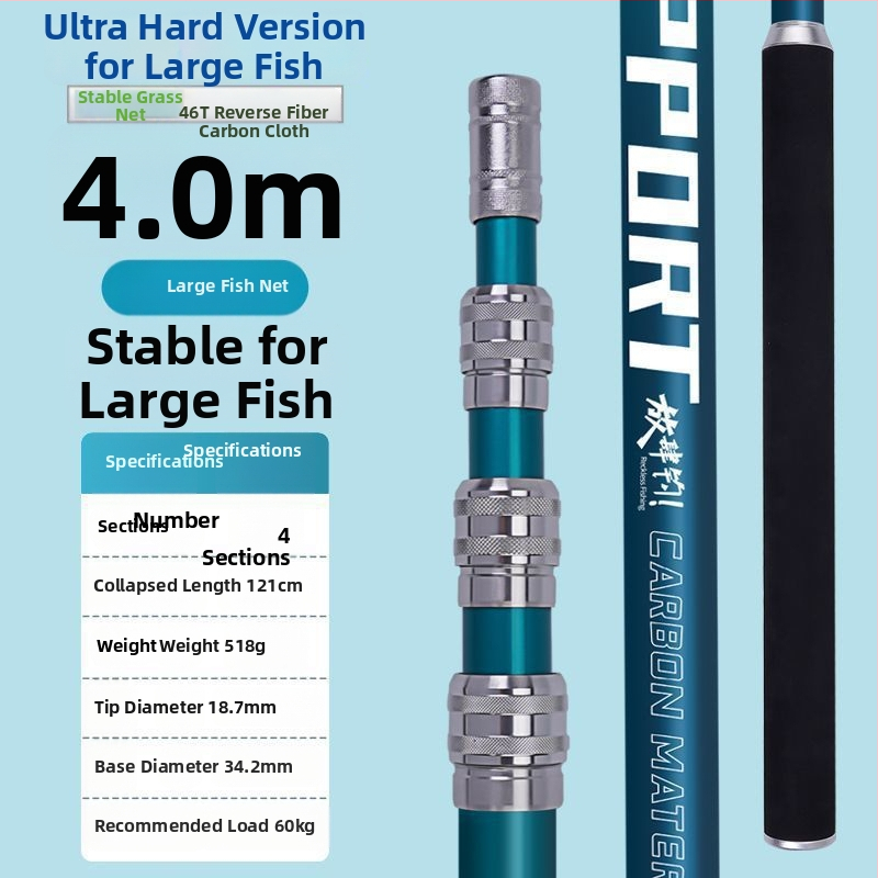 Set tijă plasă de pescuit din fibră de carbon — ultra-ușoară, ultra-rigidă, țintă neagră pentru ape adânci, set complet, cod produs Kip26156515