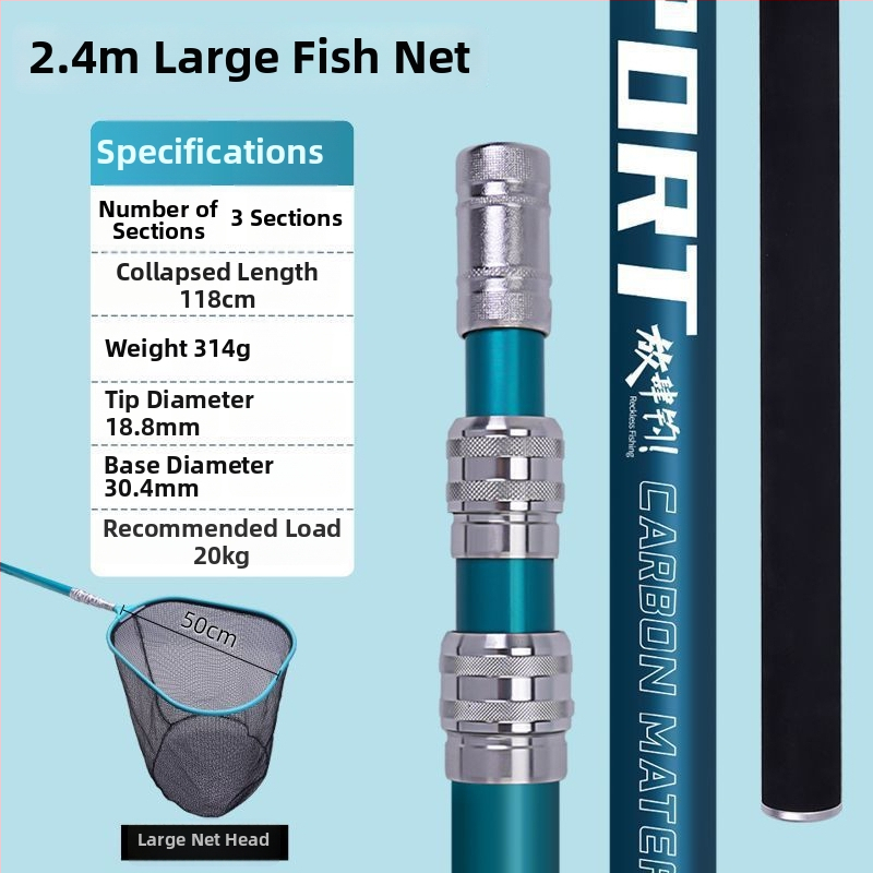Set tijă plasă de pescuit din fibră de carbon — ultra-ușoară, ultra-rigidă, țintă neagră pentru ape adânci, set complet, cod produs Kip26156515