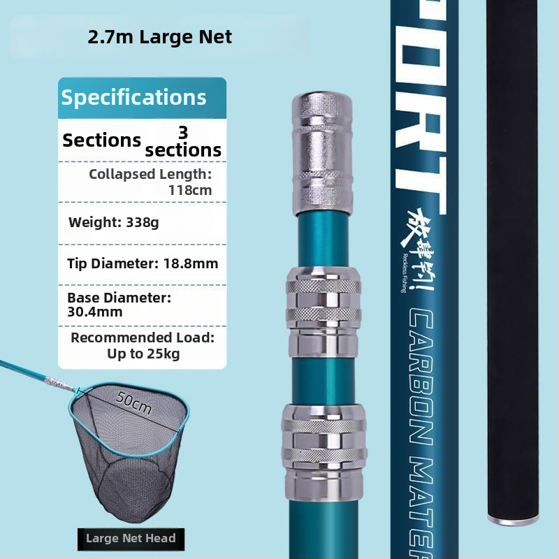 Set tijă plasă de pescuit din fibră de carbon — ultra-ușoară, ultra-rigidă, țintă neagră pentru ape adânci, set complet, cod produs Kip26156515