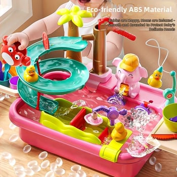 Παιδικό παιχνίδι πλυντηρίου πιάτων με ηλεκτρική παροχή νερού για φανταστικό παιχνίδι κουζίνας - μίνι νεροχύτης (Πλαστικό; διαστάσεις 43,5 × 12,5 × 34,5 cm; κατάλληλο για 4-6 ετών)