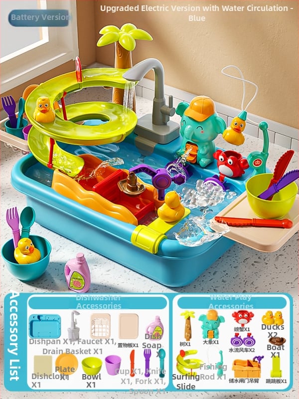 Παιδικό παιχνίδι πλυντηρίου πιάτων με ηλεκτρική παροχή νερού για φανταστικό παιχνίδι κουζίνας - μίνι νεροχύτης (Πλαστικό; διαστάσεις 43,5 × 12,5 × 34,5 cm; κατάλληλο για 4-6 ετών)