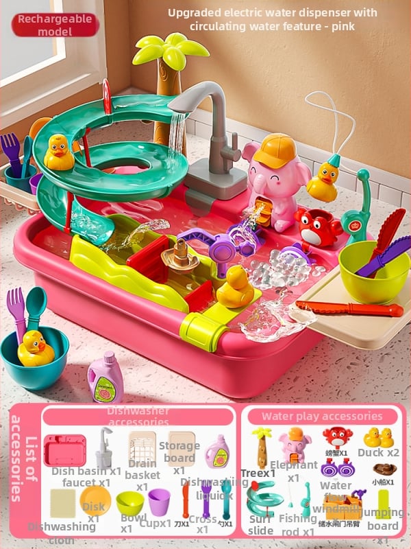 Παιδικό παιχνίδι πλυντηρίου πιάτων με ηλεκτρική παροχή νερού για φανταστικό παιχνίδι κουζίνας - μίνι νεροχύτης (Πλαστικό; διαστάσεις 43,5 × 12,5 × 34,5 cm; κατάλληλο για 4-6 ετών)