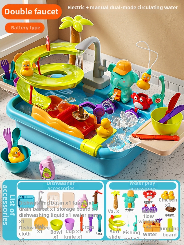 Παιδικό παιχνίδι πλυντηρίου πιάτων με ηλεκτρική παροχή νερού για φανταστικό παιχνίδι κουζίνας - μίνι νεροχύτης (Πλαστικό; διαστάσεις 43,5 × 12,5 × 34,5 cm; κατάλληλο για 4-6 ετών)