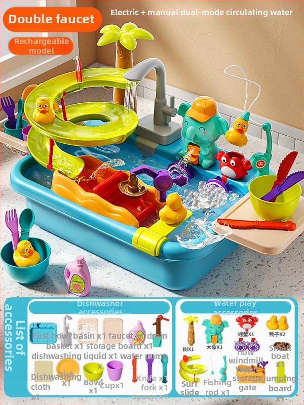 Παιδικό παιχνίδι πλυντηρίου πιάτων με ηλεκτρική παροχή νερού για φανταστικό παιχνίδι κουζίνας - μίνι νεροχύτης (Πλαστικό; διαστάσεις 43,5 × 12,5 × 34,5 cm; κατάλληλο για 4-6 ετών)