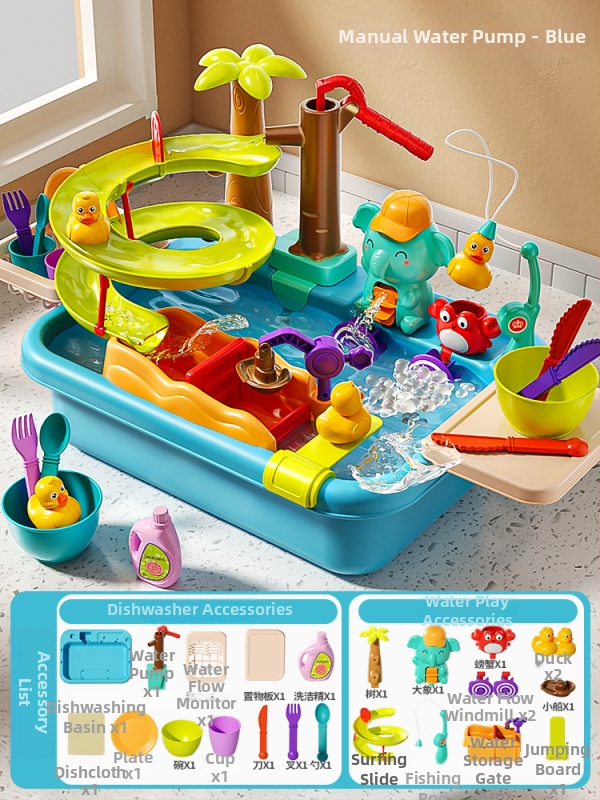 Παιδικό παιχνίδι πλυντηρίου πιάτων με ηλεκτρική παροχή νερού για φανταστικό παιχνίδι κουζίνας - μίνι νεροχύτης (Πλαστικό; διαστάσεις 43,5 × 12,5 × 34,5 cm; κατάλληλο για 4-6 ετών)