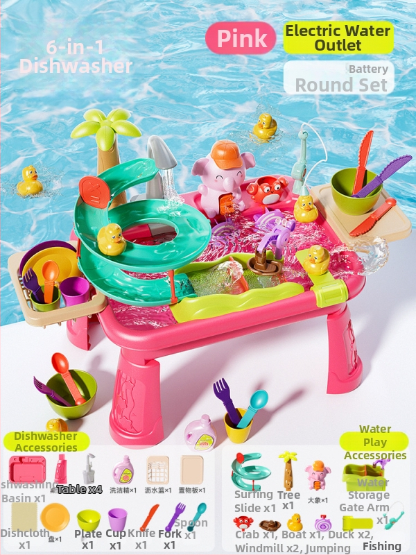 Παιδικό παιχνίδι πλυντηρίου πιάτων με ηλεκτρική παροχή νερού για φανταστικό παιχνίδι κουζίνας - μίνι νεροχύτης (Πλαστικό; διαστάσεις 43,5 × 12,5 × 34,5 cm; κατάλληλο για 4-6 ετών)