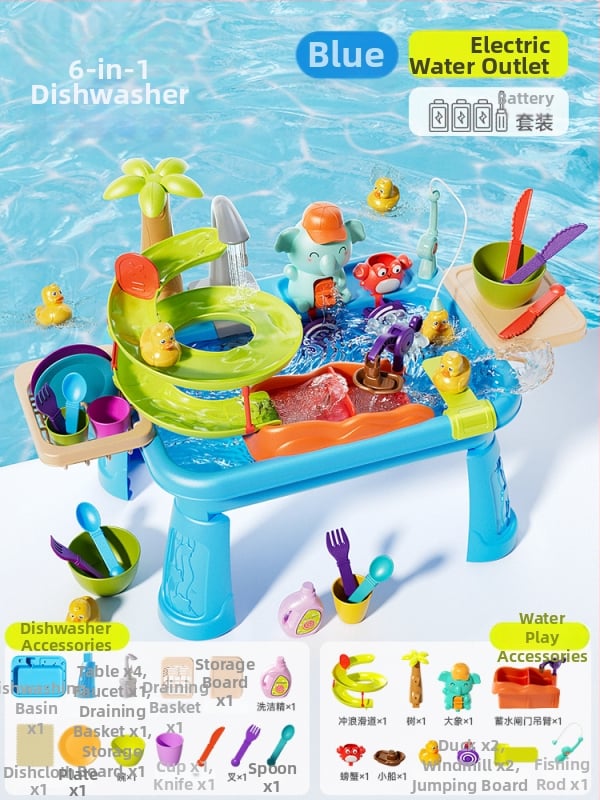 Παιδικό παιχνίδι πλυντηρίου πιάτων με ηλεκτρική παροχή νερού για φανταστικό παιχνίδι κουζίνας - μίνι νεροχύτης (Πλαστικό; διαστάσεις 43,5 × 12,5 × 34,5 cm; κατάλληλο για 4-6 ετών)