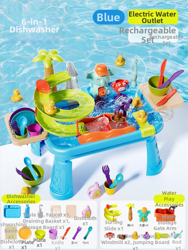Παιδικό παιχνίδι πλυντηρίου πιάτων με ηλεκτρική παροχή νερού για φανταστικό παιχνίδι κουζίνας - μίνι νεροχύτης (Πλαστικό; διαστάσεις 43,5 × 12,5 × 34,5 cm; κατάλληλο για 4-6 ετών)