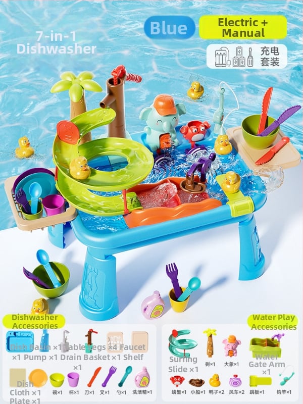 Παιδικό παιχνίδι πλυντηρίου πιάτων με ηλεκτρική παροχή νερού για φανταστικό παιχνίδι κουζίνας - μίνι νεροχύτης (Πλαστικό; διαστάσεις 43,5 × 12,5 × 34,5 cm; κατάλληλο για 4-6 ετών)