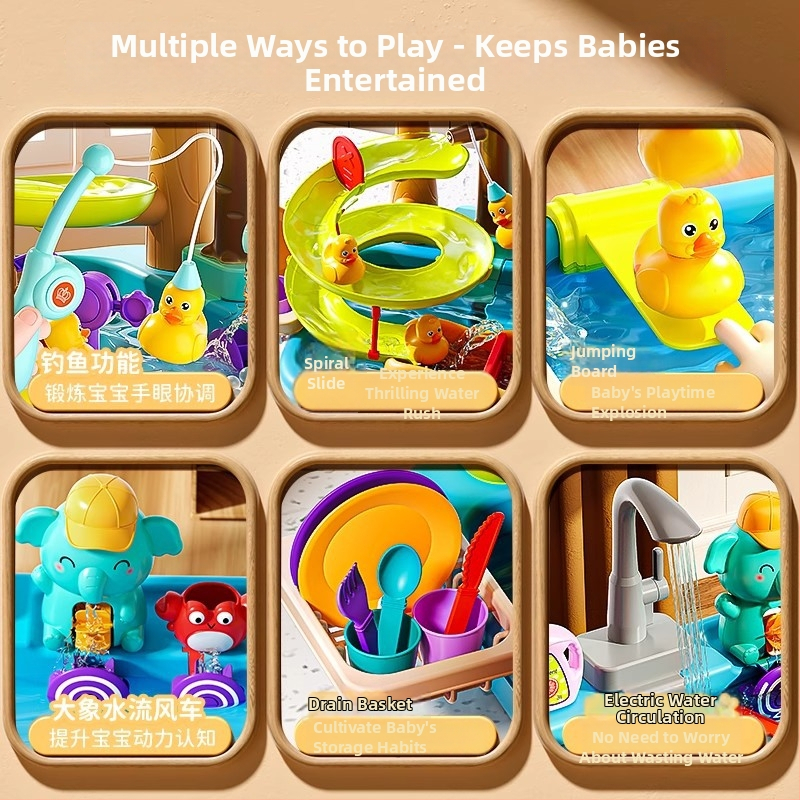 Παιδικό παιχνίδι πλυντηρίου πιάτων με ηλεκτρική παροχή νερού για φανταστικό παιχνίδι κουζίνας - μίνι νεροχύτης (Πλαστικό; διαστάσεις 43,5 × 12,5 × 34,5 cm; κατάλληλο για 4-6 ετών)