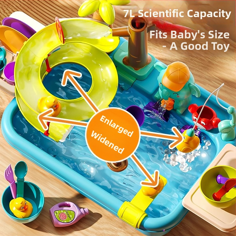 Παιδικό παιχνίδι πλυντηρίου πιάτων με ηλεκτρική παροχή νερού για φανταστικό παιχνίδι κουζίνας - μίνι νεροχύτης (Πλαστικό; διαστάσεις 43,5 × 12,5 × 34,5 cm; κατάλληλο για 4-6 ετών)