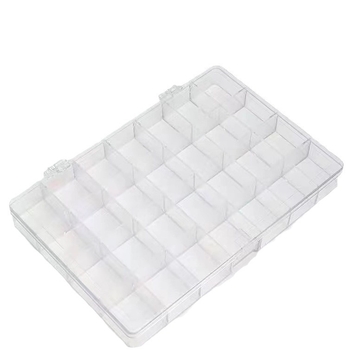 Kutija za stolnu pohranu s 28 pretinaca, prozirne fiksne pregrade, PS materijal, kapacitet 2 L, s poklopcem