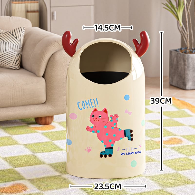 Κουτί απορριμμάτων με καρτούν σχέδιο, ανοικτό χωρίς καπάκι, πλαστικό, 12 L ή περισσότερο, κυλινδικού σχήματος, οικιακή χρήση